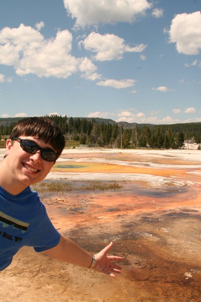 Trip (102).JPG - Kris near Chromatic Pool at Yellowstone National Park geyser basin